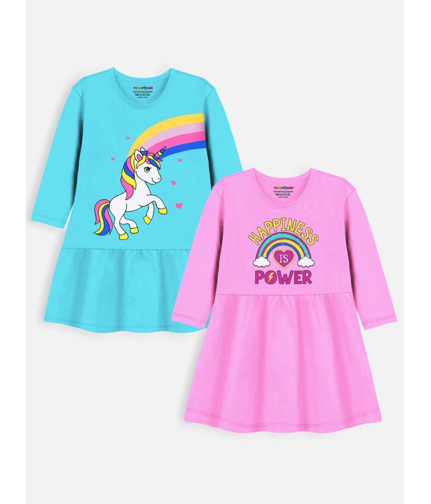     			Trampoline - Blue & Pink Cotton Girls T-shirt Dress ( Pack of 2 )