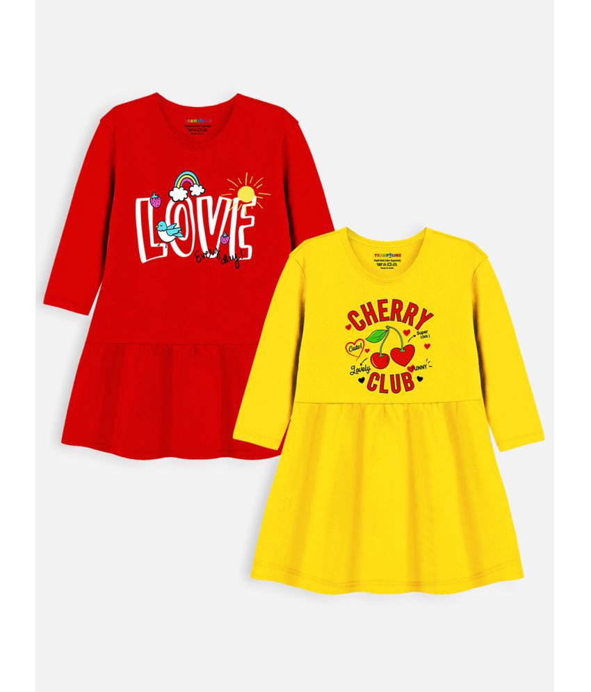     			Trampoline - Red & Yellow Cotton Girls T-shirt Dress ( Pack of 2 )