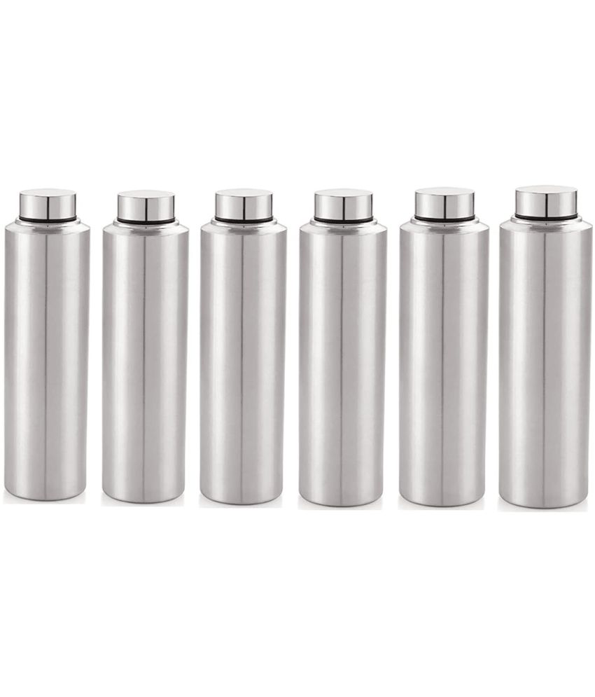     			Visaxmi Stainless Steel 1 Liter Water Bottle Silver Fridge Water Bottle 1000 mL ( Set of 6 )