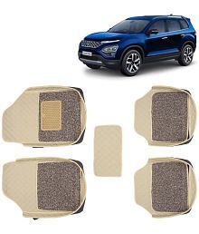 KINGSWAY� 7D Car Floor Foot Mats for Tata Safari (2021 Onwards) - Universal Shape Fit in All Cars - Complete Set of 5 Pieces | Top-Notch PU Leatherette | Washable | Beige