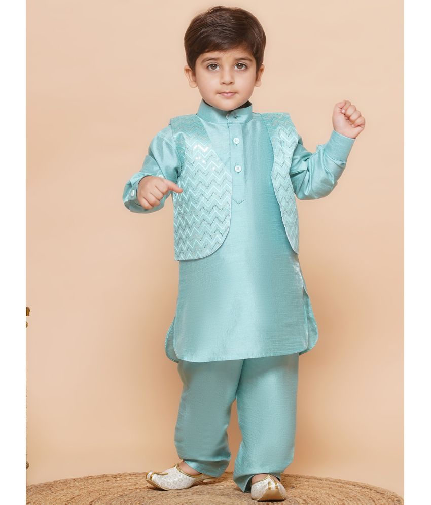     			AJ Dezines - Light Blue Silk Boys Kurta Sets ( Pack of 1 )