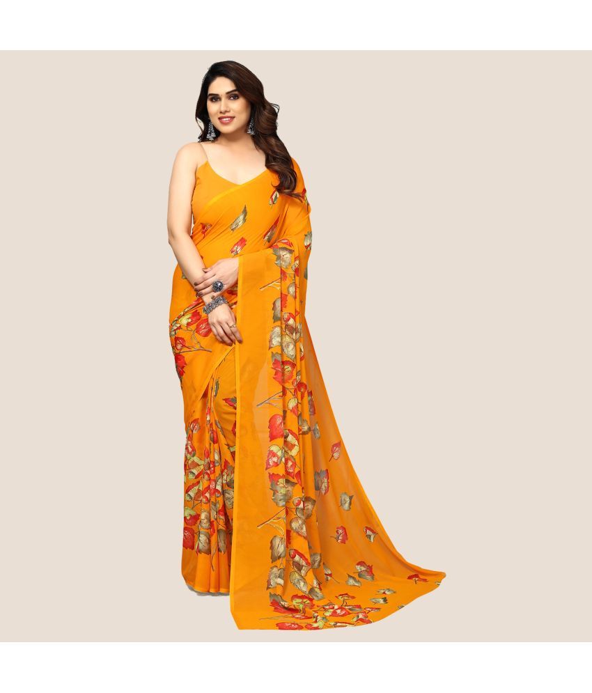     			Kashvi Sarees Georgette Printed Saree Without Blouse Piece - Yellow ( Pack of 1 )