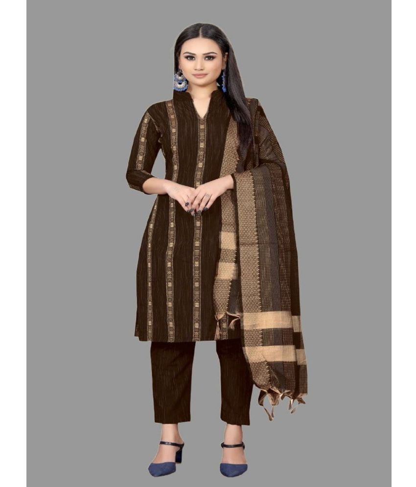     			Apnisha Unstitched Cotton Self Design Dress Material - Brown ( Pack of 1 )