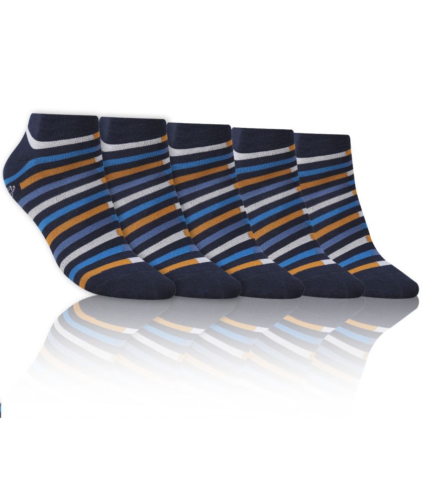     			Dollar - Cotton Men's Striped Blue Low Ankle Socks ( Pack of 5 )