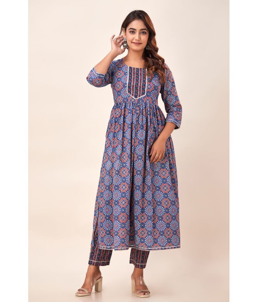     			FabbibaPrints Cotton Printed Anarkali Women's Kurti - Blue ( Pack of 1 )