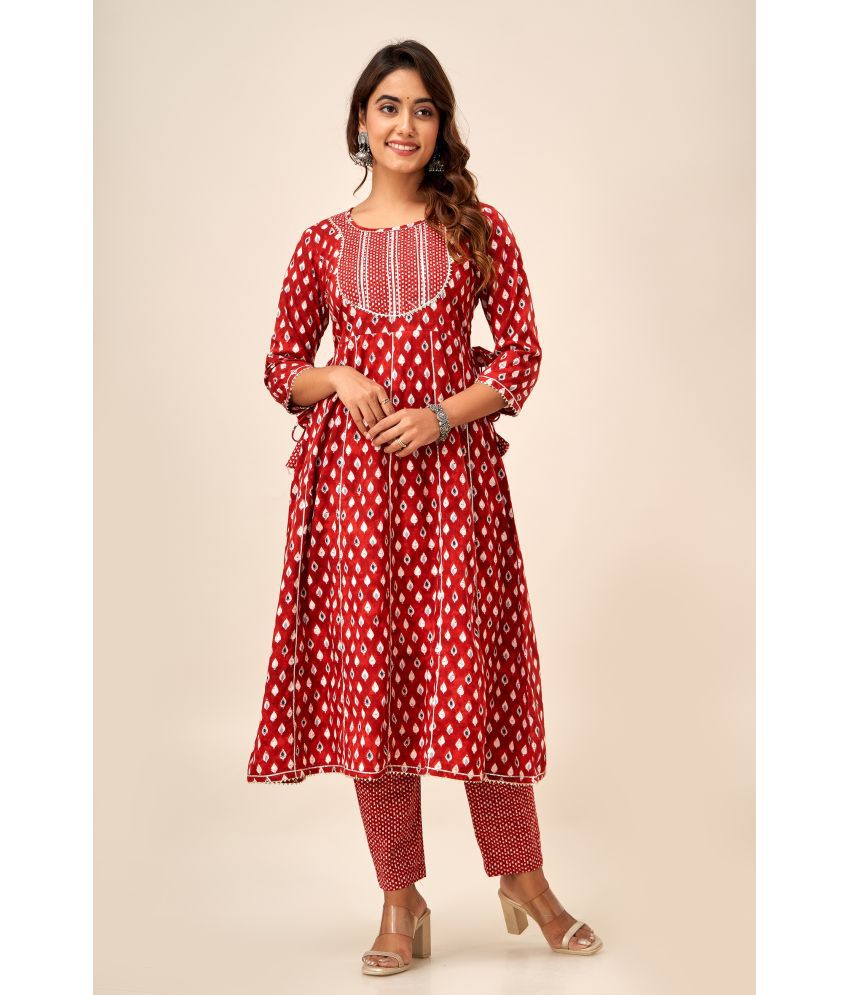    			FabbibaPrints Cotton Printed Anarkali Women's Kurti - Red ( Pack of 1 )