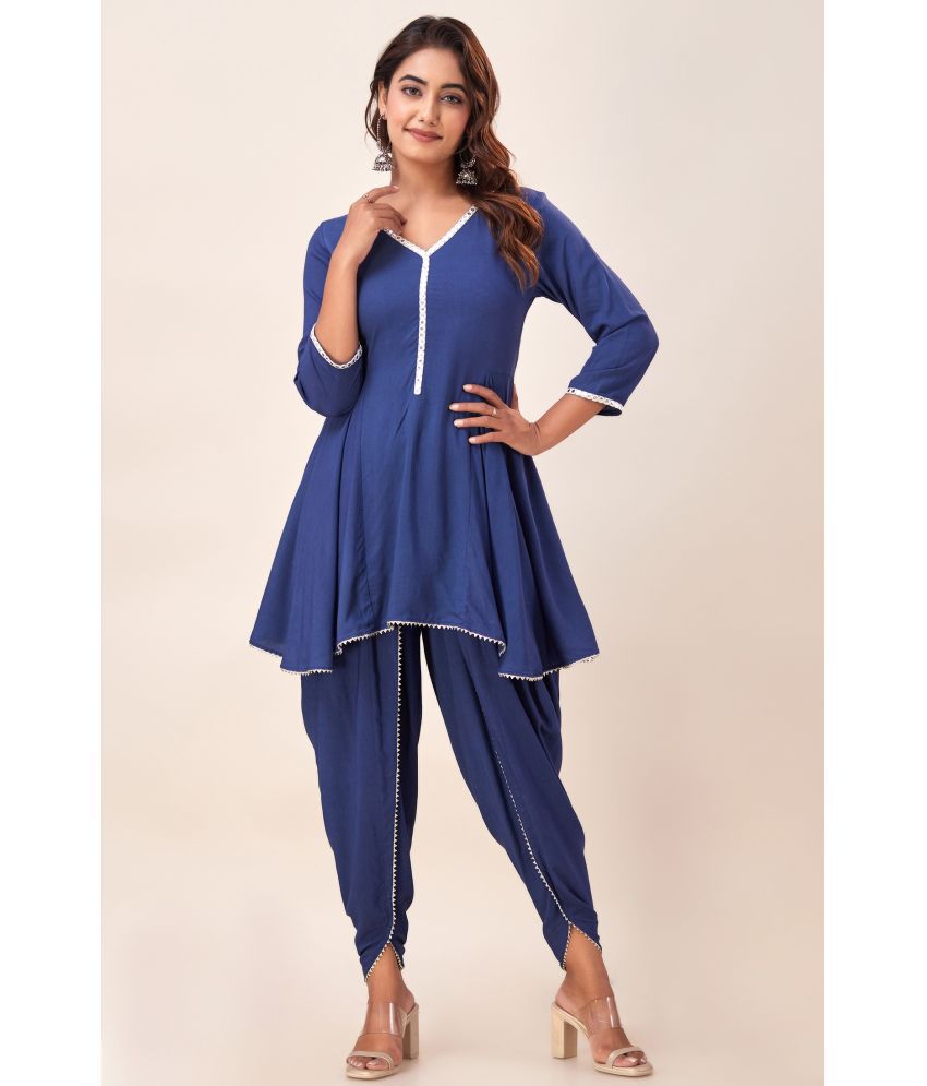    			FabbibaPrints Viscose Solid Kurti With Dhoti Pants Women's Stitched Salwar Suit - Blue ( Pack of 1 )