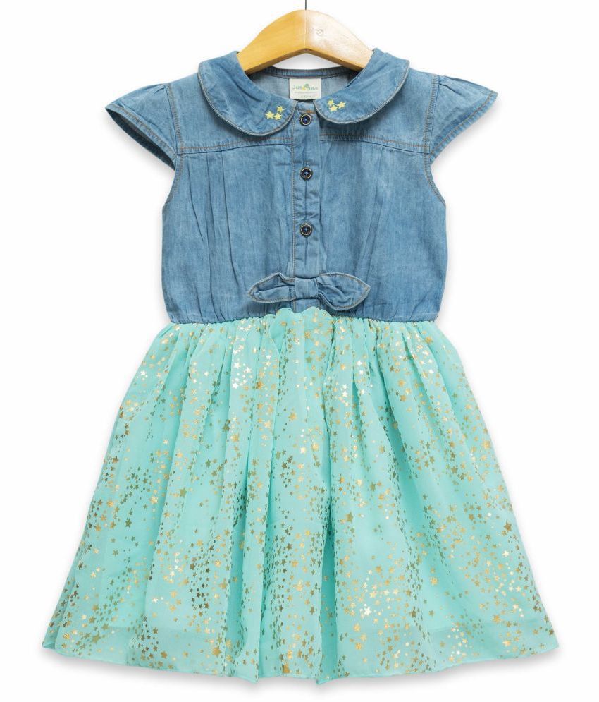     			Juscubs - Green Denim Girls Fit And Flare Dress ( Pack of 1 )