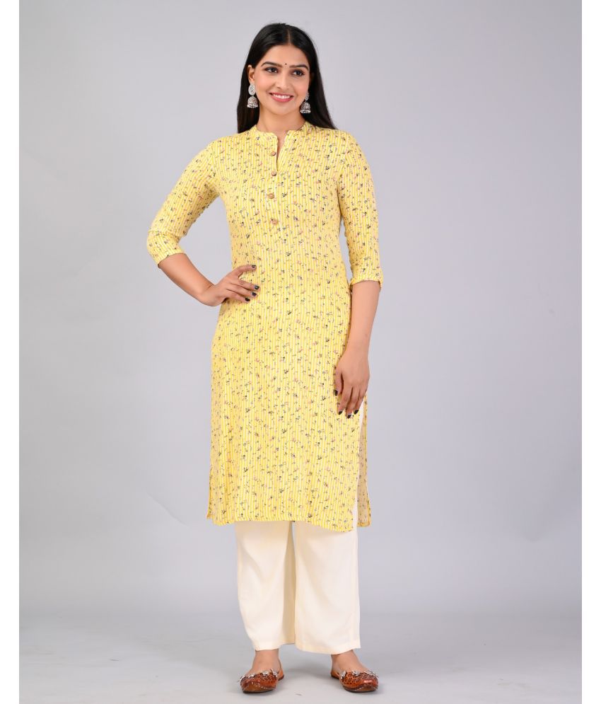     			MAUKA Rayon Printed Kurti With Palazzo Women's Stitched Salwar Suit - Yellow ( Pack of 1 )