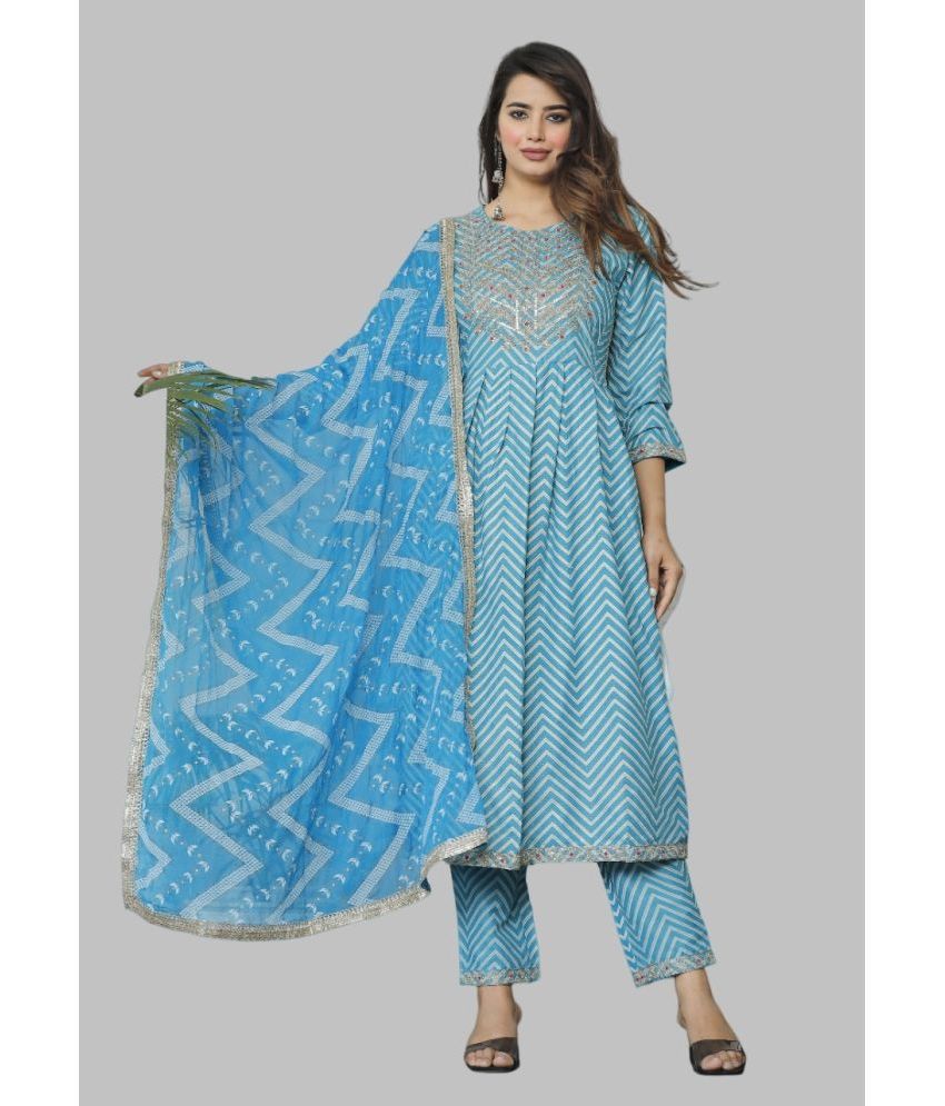    			MF Hayat Rayon Embroidered Kurti With Pants Women's Stitched Salwar Suit - Blue ( Pack of 1 )