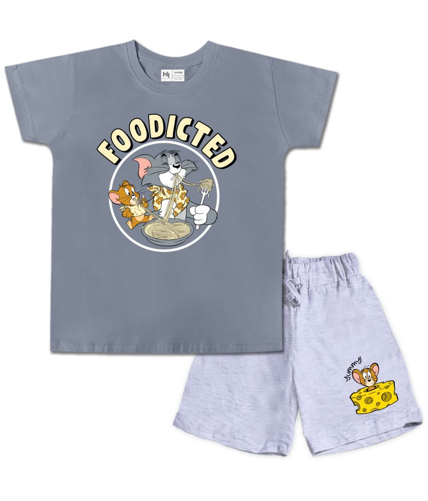     			MINUTE MIRTH - Dark Grey Cotton Baby Boy T-Shirt & Shorts ( Pack of 1 )
