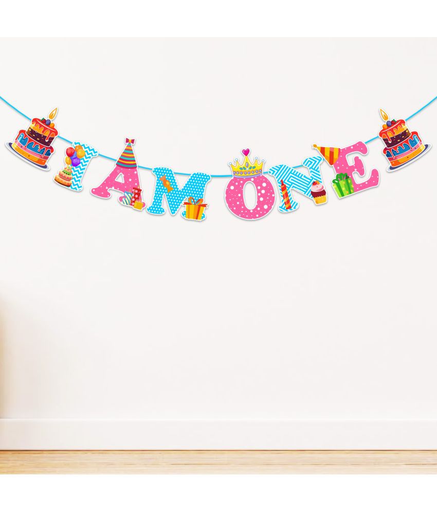     			Zyozi 1st Birthday Decoration Banner, Multicolor Banner For Birthday, I AM ONE Banner, Birthday Banner