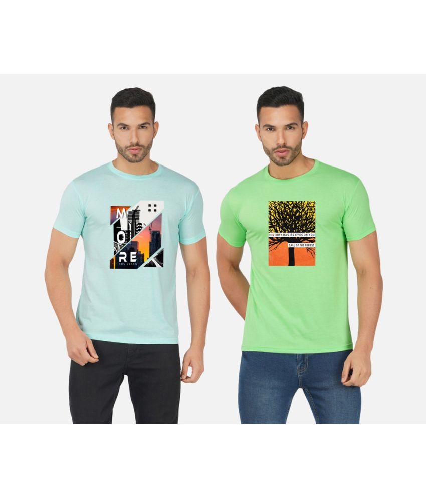     			CHOZI Cotton Blend Regular Fit Printed Half Sleeves Men's T-Shirt - Multicolor ( Pack of 2 )