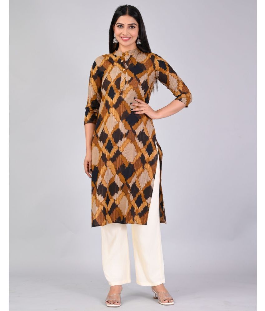     			MAUKA Rayon Printed Kurti With Palazzo Women's Stitched Salwar Suit - Brown ( Pack of 1 )