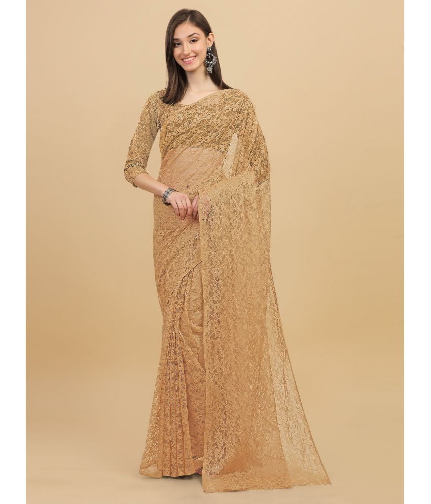     			VANRAJ CREATION Net Self Design Saree With Blouse Piece - Beige ( Pack of 1 )