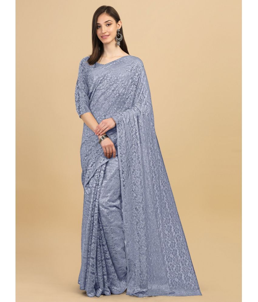     			VANRAJ CREATION Net Self Design Saree With Blouse Piece - Grey ( Pack of 1 )