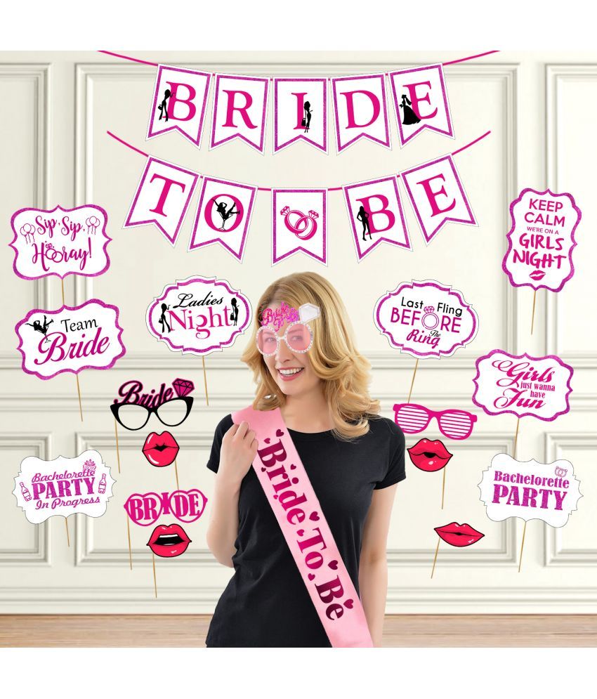     			Zyozi Bachelorette Party Kit - Bride to be Sash, Banner, Photo Booth Props & Eye Glass, Bride to be Gift | Engagement Party (Pack of 18)