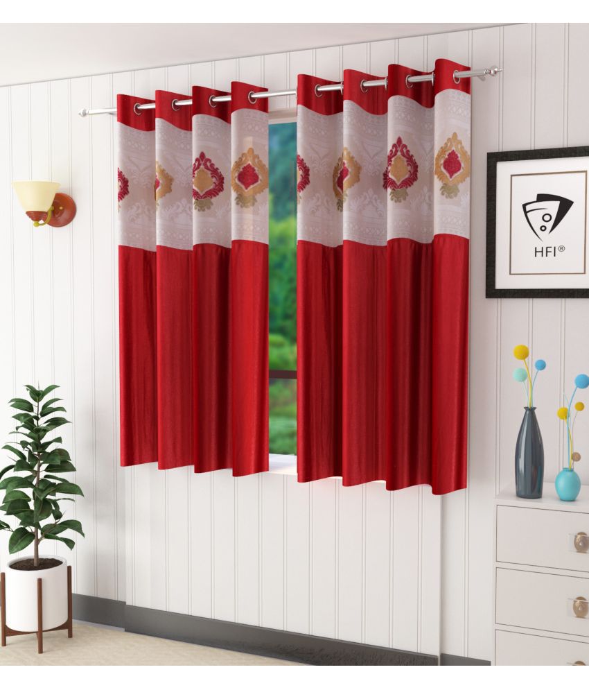     			Homefab India Floral Semi-Transparent Eyelet Curtain 5 ft ( Pack of 2 ) - Maroon