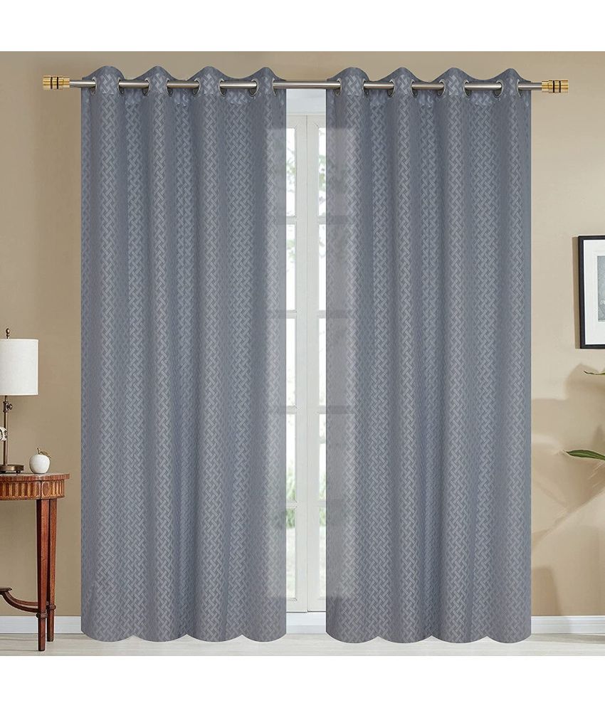    			Homefab India Small Checks Sheer Eyelet Curtain 5 ft ( Pack of 2 ) - Light Grey