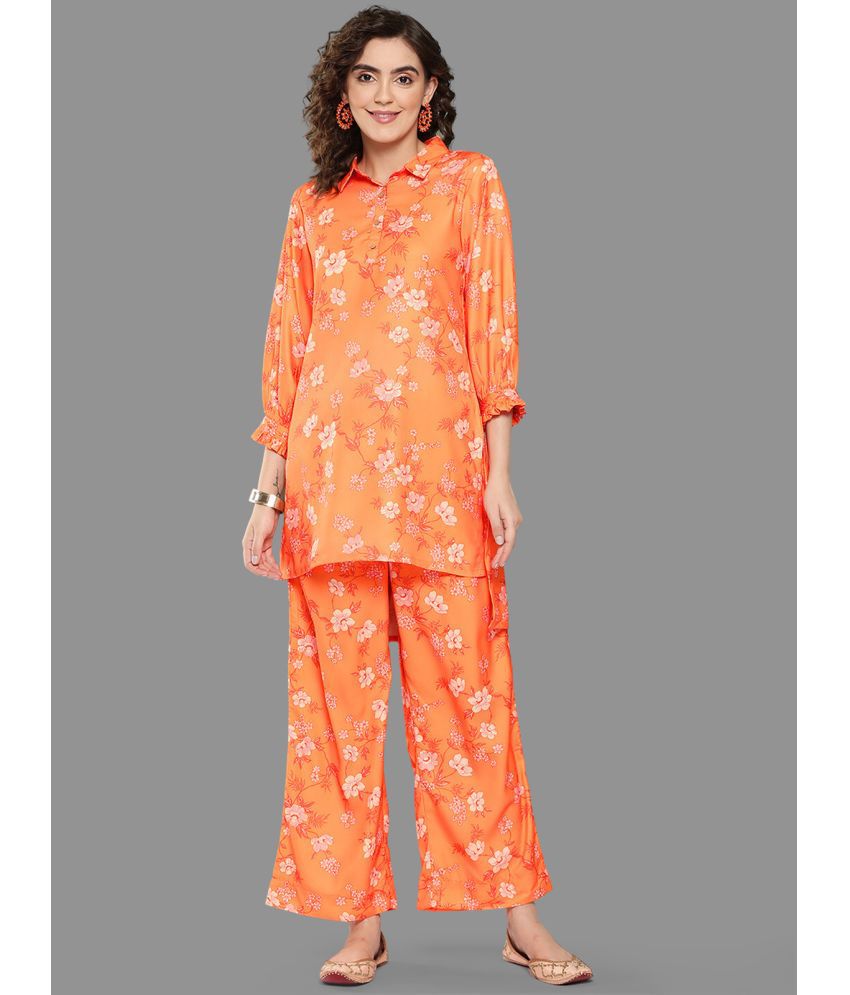     			Janasya Women's Orange Moss Digital Floral Printed Co-ords Set