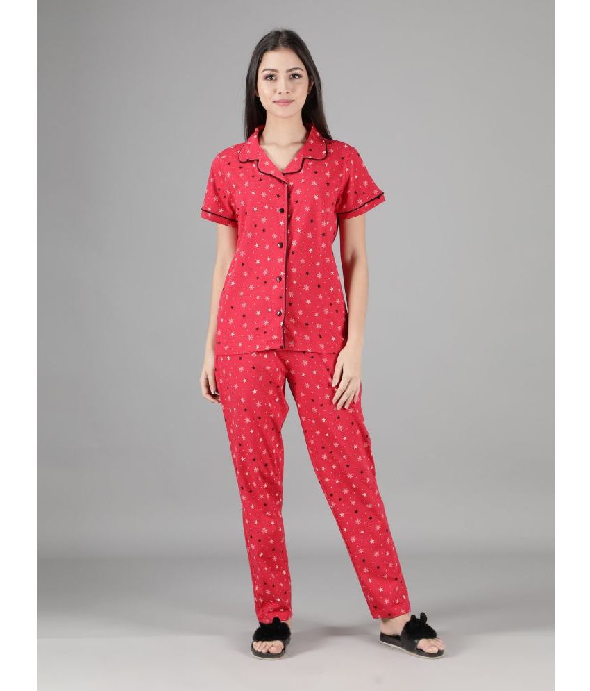     			LABELMY - Red Cotton Women's Nightwear Nightsuit Sets ( Pack of 1 )