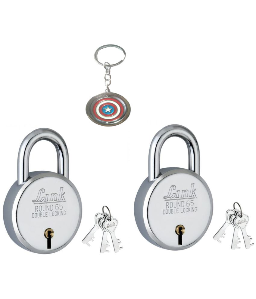     			Link Lock Steel Round 65mm Double Locking with 3 Keys, Keys are not Interchangeable Security Ensured Padlock Pack of 2 with 1 piece key chain