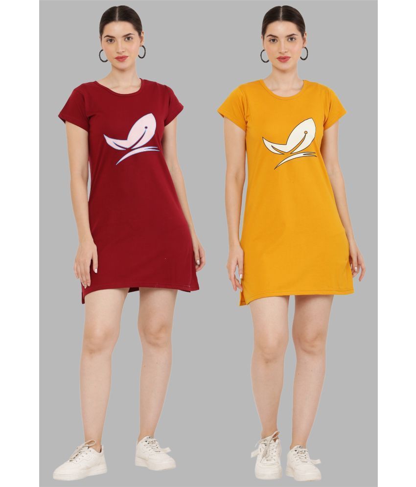     			PREEGO - Mustard Cotton Blend Women's Nightwear Night T-Shirt ( Pack of 2 )