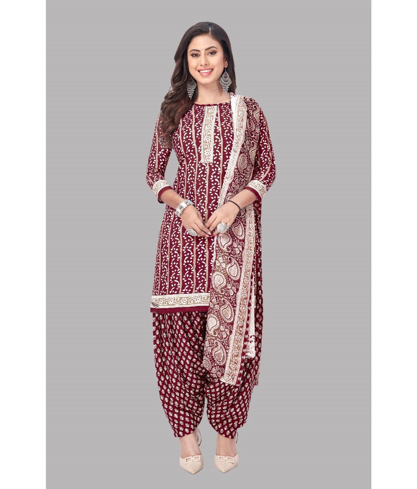     			SIMMU Unstitched Crepe Printed Dress Material - Maroon ( Pack of 1 )