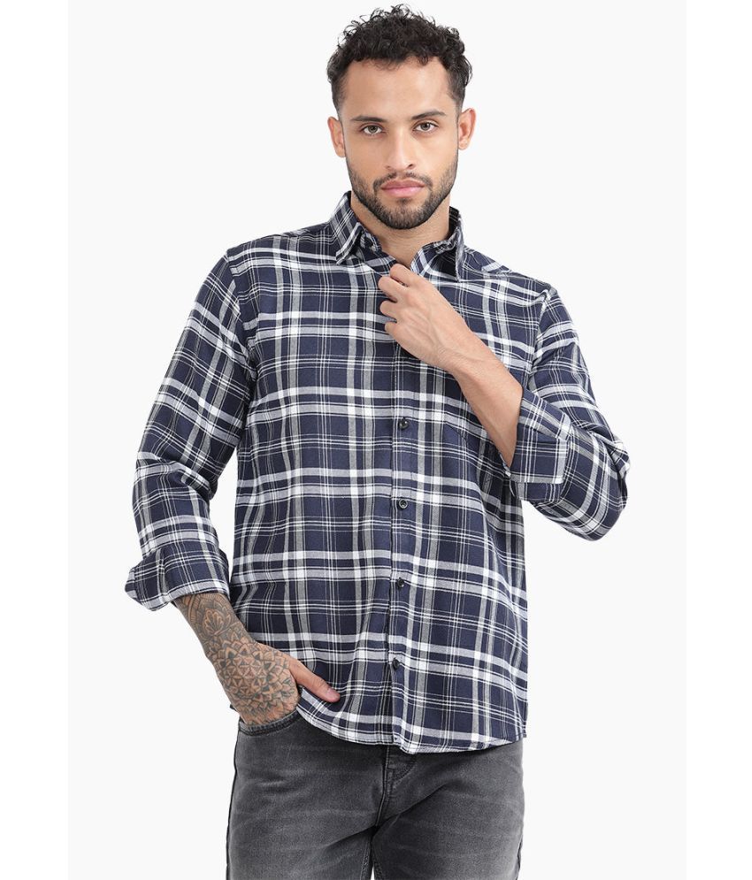     			TrendiVastra Cotton Blend Slim Fit Checks Full Sleeves Men's Casual Shirt - Navy Blue ( Pack of 1 )