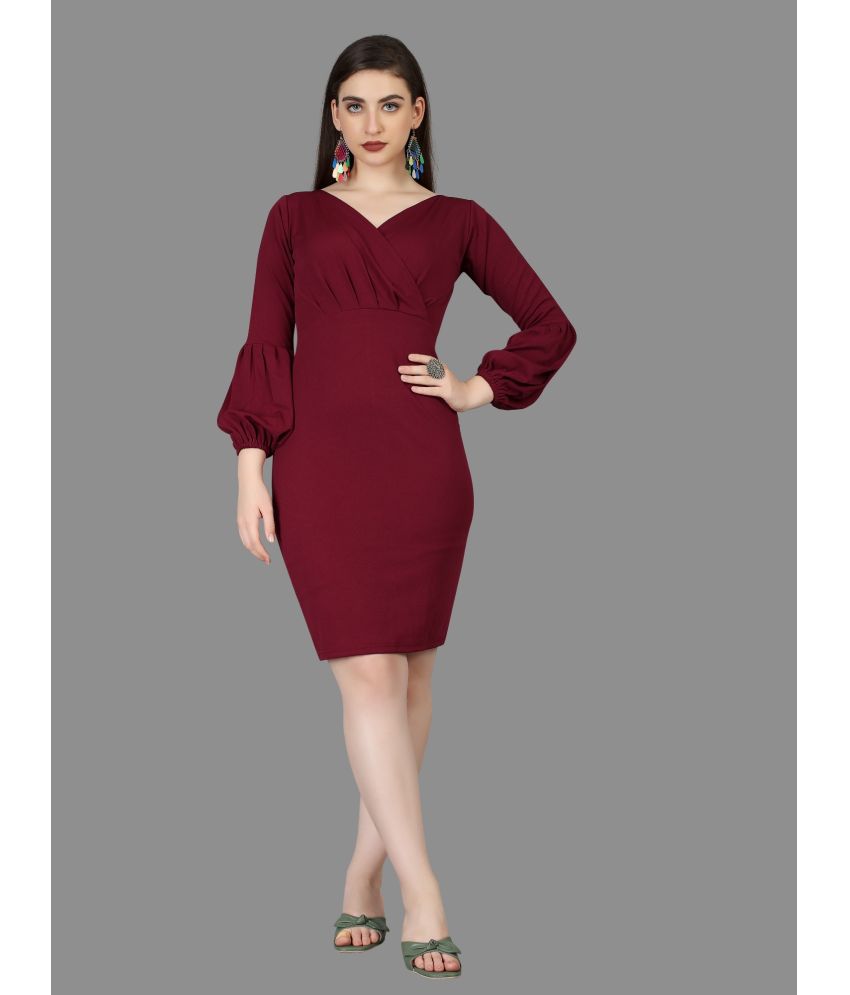     			Apnisha Polyester Solid Above Knee Women's Bodycon Dress - Maroon ( Pack of 1 )
