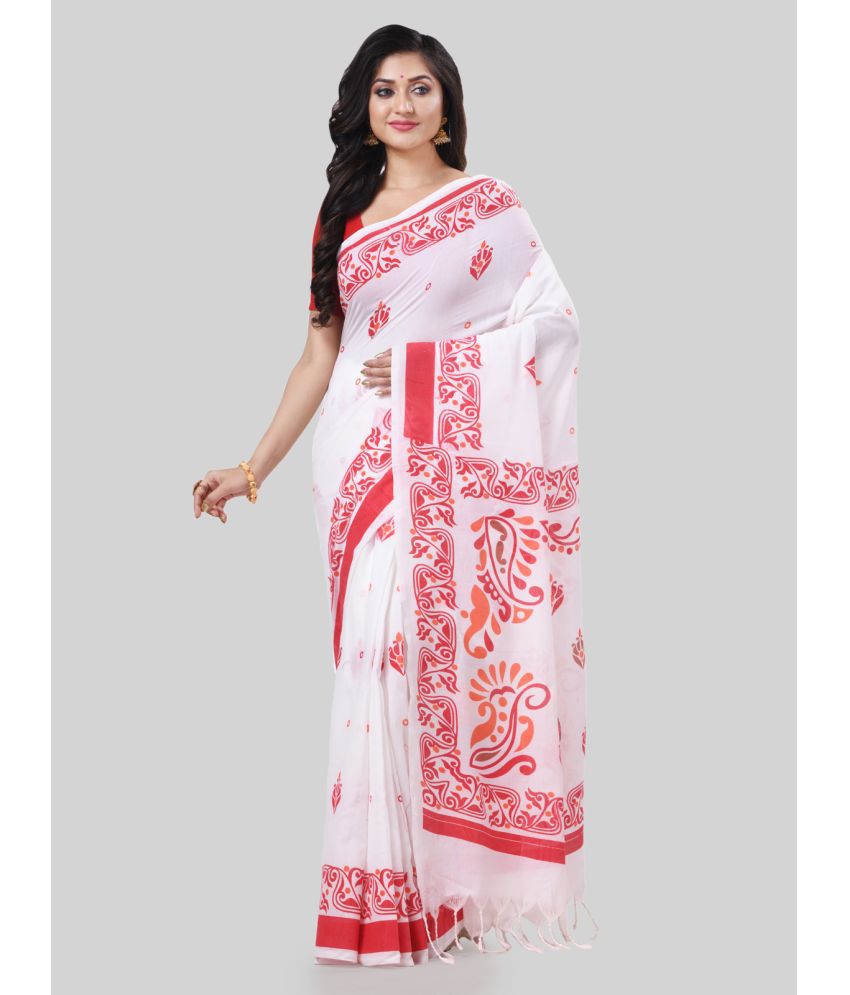     			Desh Bidesh Cotton Printed Saree With Blouse Piece - Red ( Pack of 1 )