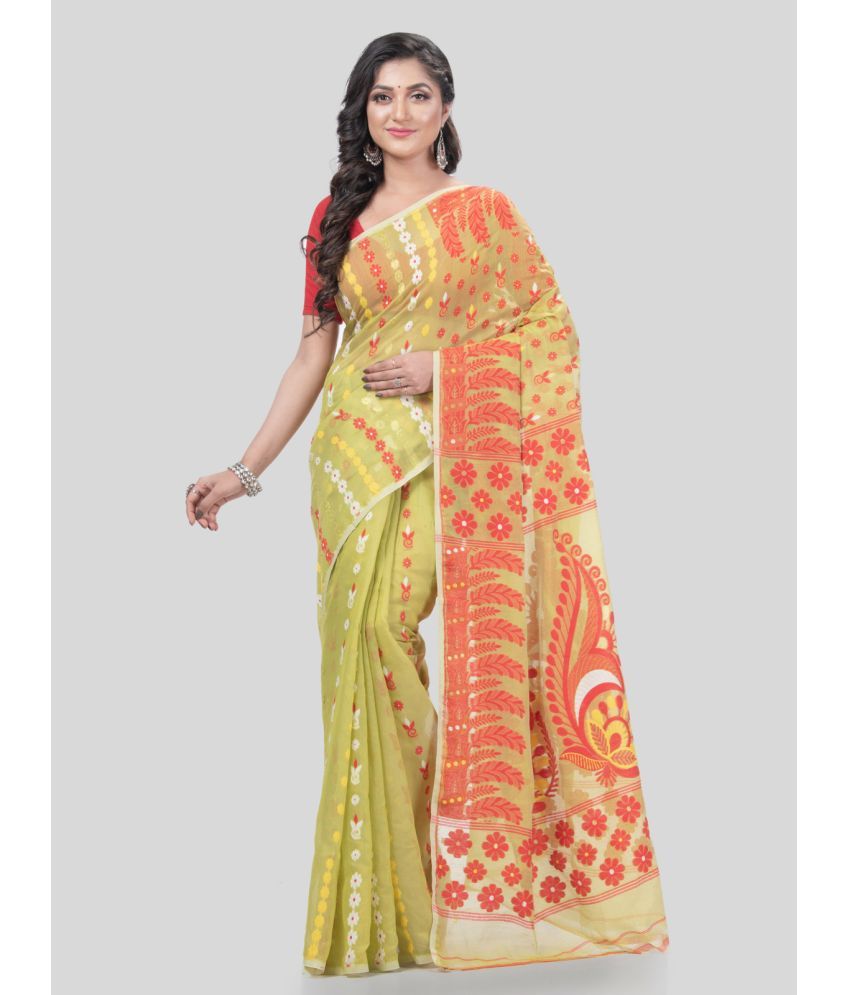     			Desh Bidesh Cotton Self Design Saree Without Blouse Piece - Light Green ( Pack of 1 )