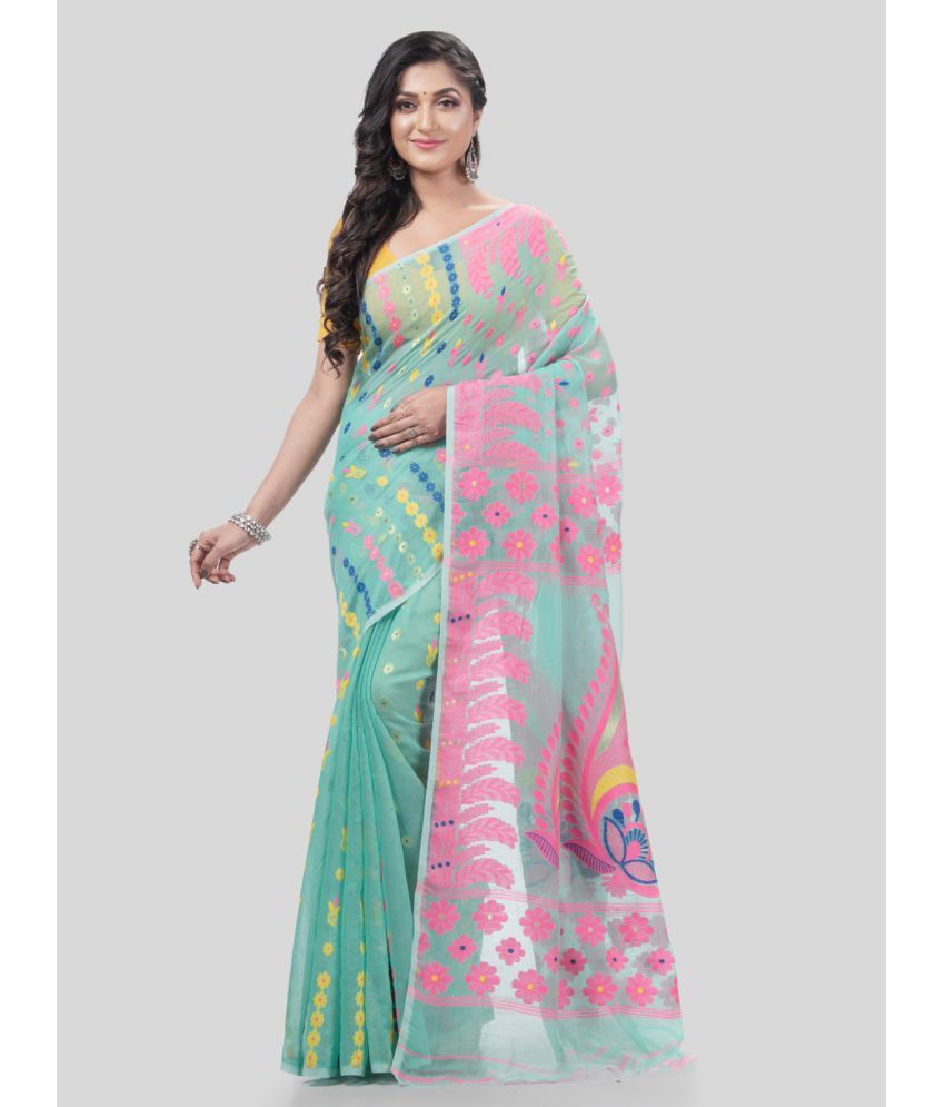     			Desh Bidesh Cotton Self Design Saree Without Blouse Piece - Turquoise ( Pack of 1 )