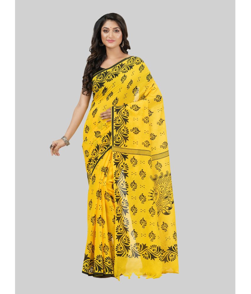     			Desh Bidesh Cotton Self Design Saree With Blouse Piece - Yellow ( Pack of 1 )