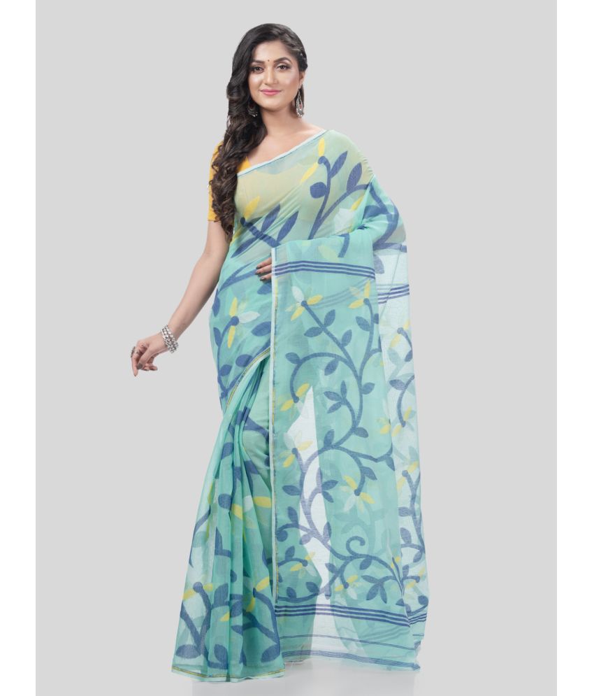     			Desh Bidesh Cotton Self Design Saree Without Blouse Piece - Turquoise ( Pack of 1 )