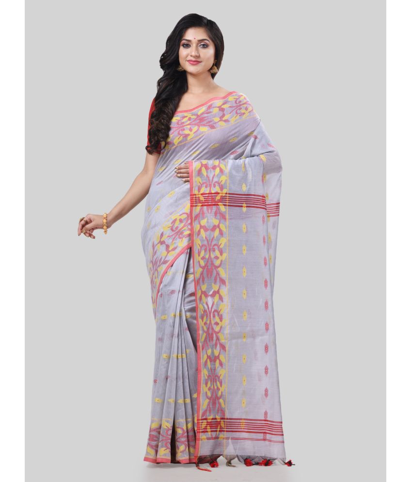     			Desh Bidesh Cotton Silk Self Design Saree With Blouse Piece - Silver ( Pack of 1 )
