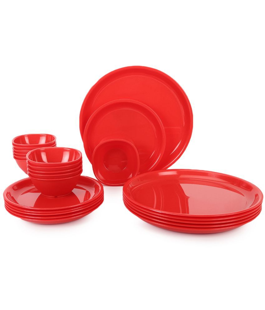     			HOMETALES - 24 Pcs Round Red Plastic Dinner Set ( Pack of 24 )