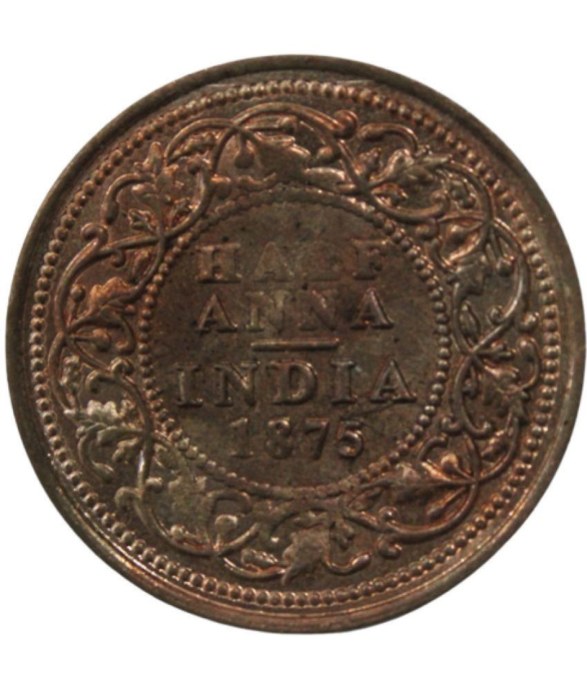     			Half Anna (1875) Collectible Old and Rare Used Condition Copper Coin