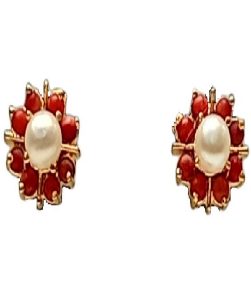     			Mannatraj Pearls & Jewellers - Red Stud Earrings ( Pack of 1 )