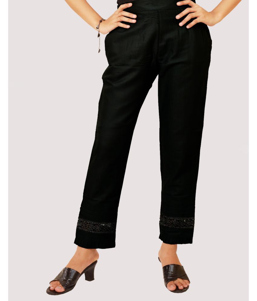     			NAZAYRAH - Black Cotton Blend Regular Women's Casual Pants ( Pack of 1 )