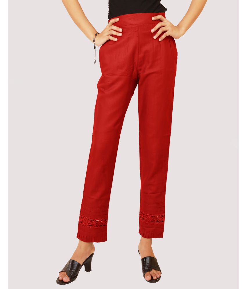     			NAZAYRAH - Red Cotton Blend Regular Women's Casual Pants ( Pack of 1 )