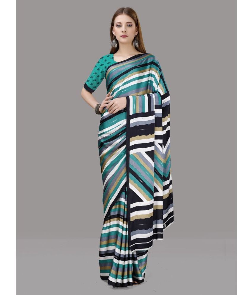     			Sitanjali Silk Blend Striped Saree With Blouse Piece - Teal ( Pack of 1 )