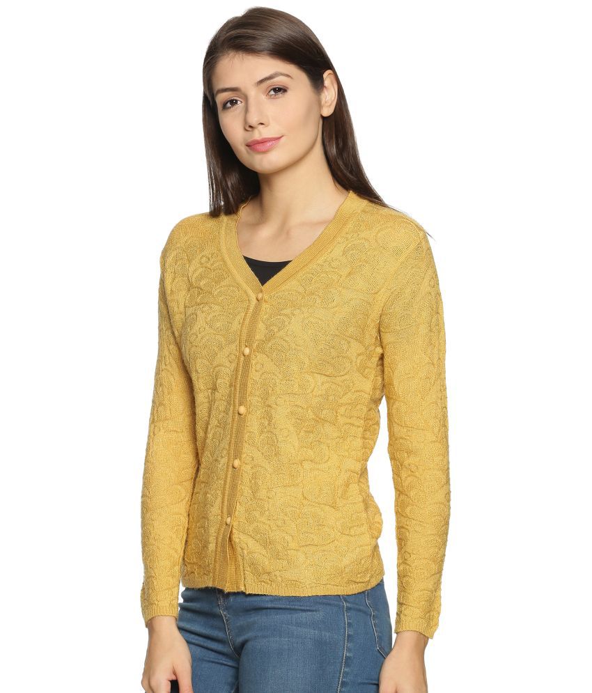     			Clapton Acrylic V Neck Women's Buttoned Cardigans - Yellow ( )