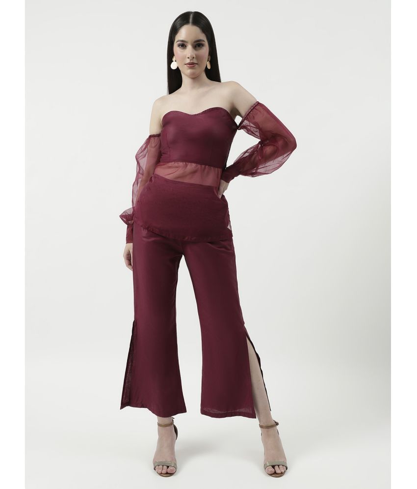     			Zima Leto Women's Off-Shoulder Tube Top With Sheer Stylish Sleeves And Matching Pant Set