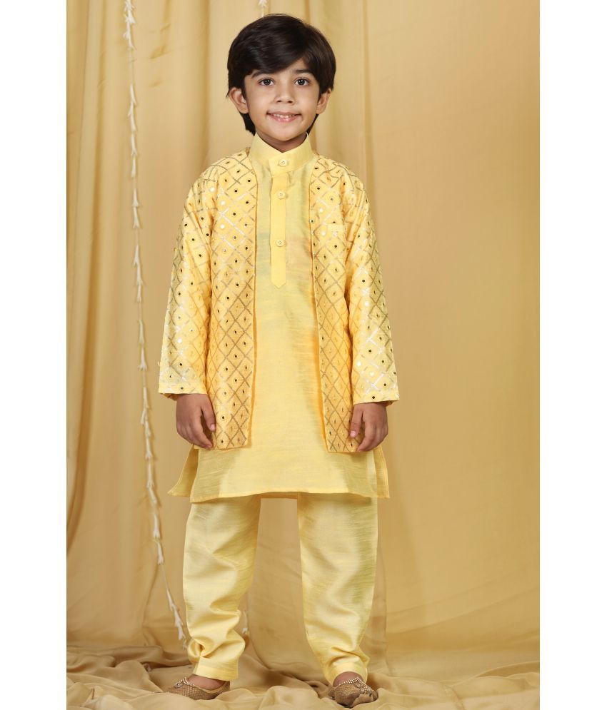    			AJ Dezines - Light Yellow Silk Blend Boys Sherwani ( Pack of 1 )