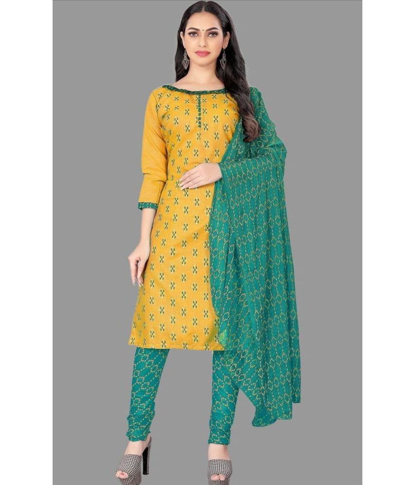     			Aika Unstitched Cotton Printed Dress Material - Yellow ( Pack of 1 )