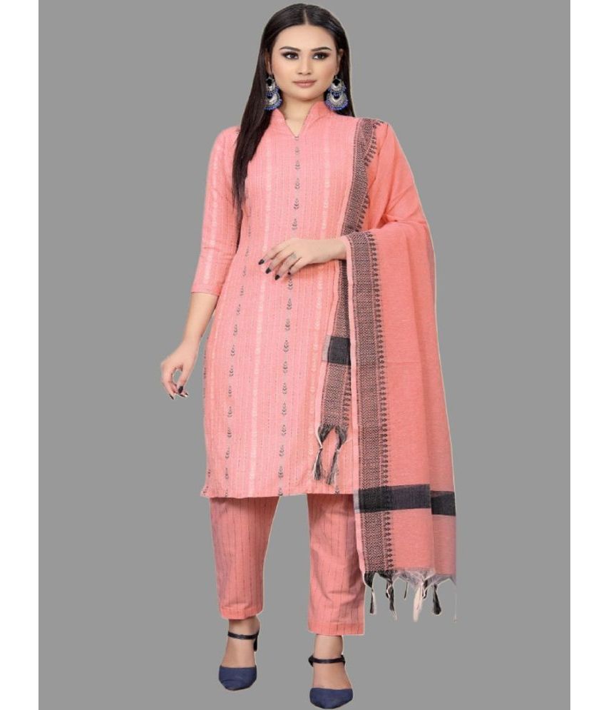     			Apnisha Unstitched Cotton Striped Dress Material - Pink ( Pack of 1 )