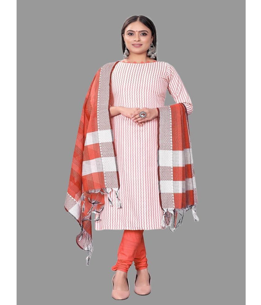     			Apnisha Unstitched Cotton Striped Dress Material - Orange ( Pack of 1 )