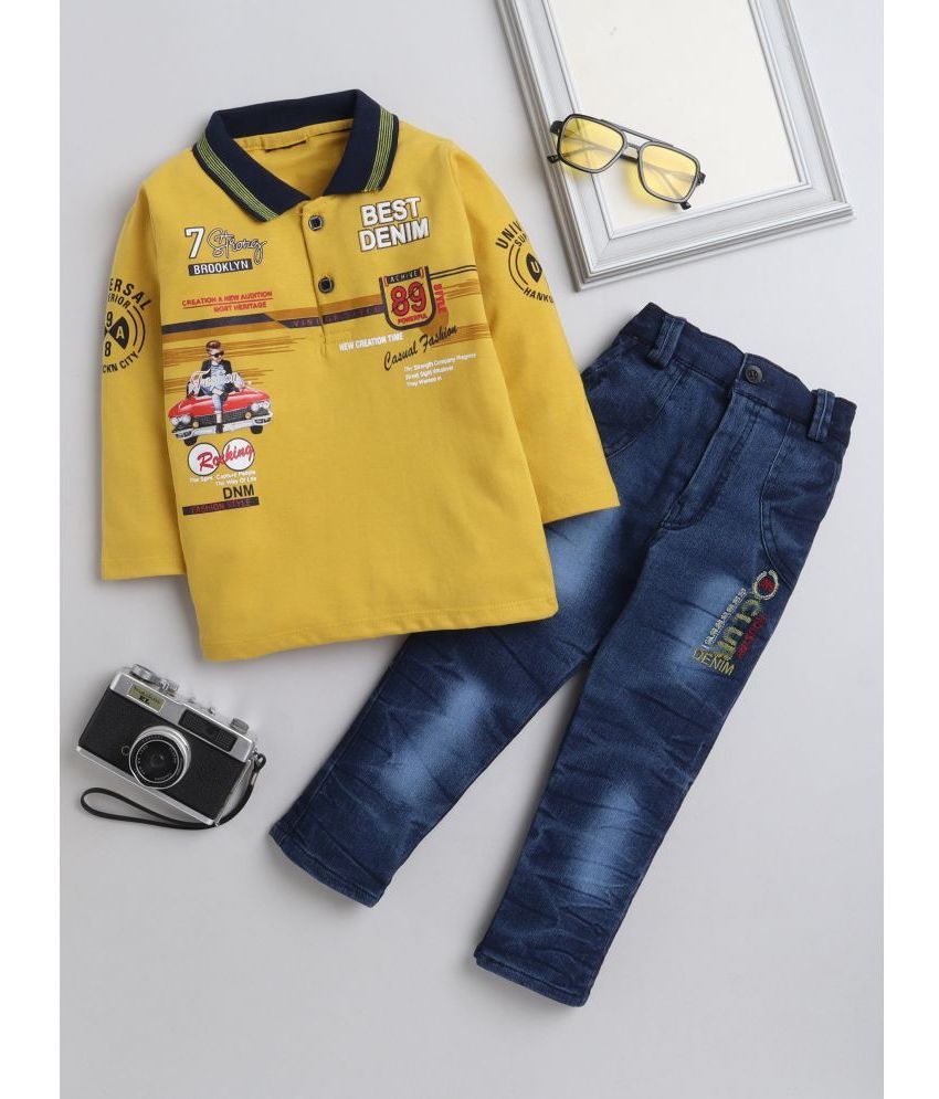     			DKGF Fashion Pack of 1 Boys Cotton Blend T-Shirt & Jeans ( Yellow )