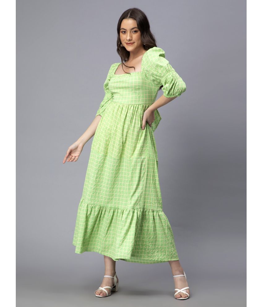     			DRAPE AND DAZZLE Polyester Checks Midi Women's Fit & Flare Dress - Green ( Pack of 1 )